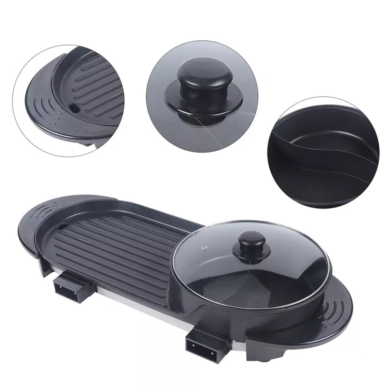 110V 2 in 1 Electric Smokeless Grill and Hot Pot BBQ Grill Soup